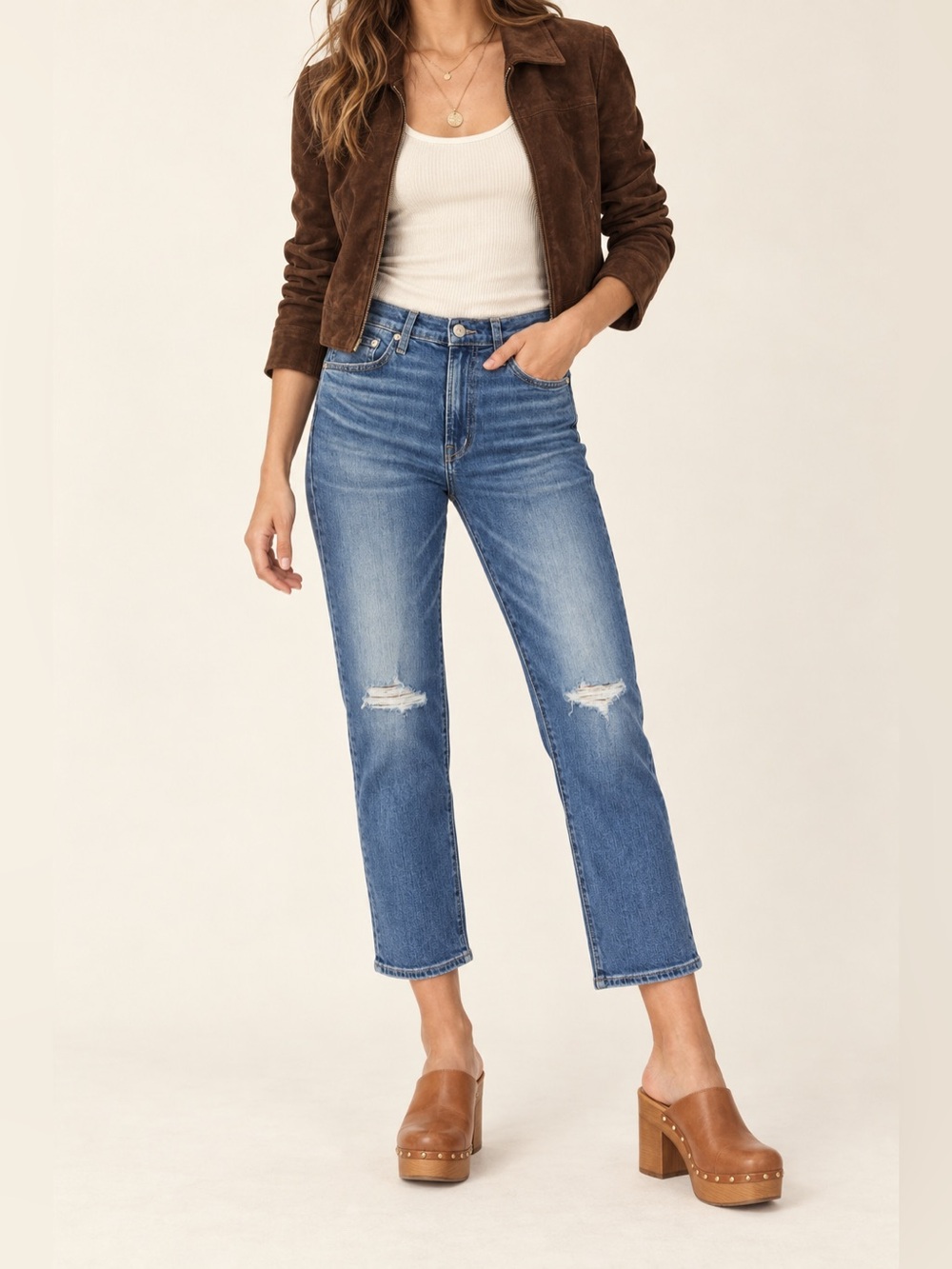 NWT Edwin Elin Crop Straight Distressed Jeans Size 29 $178